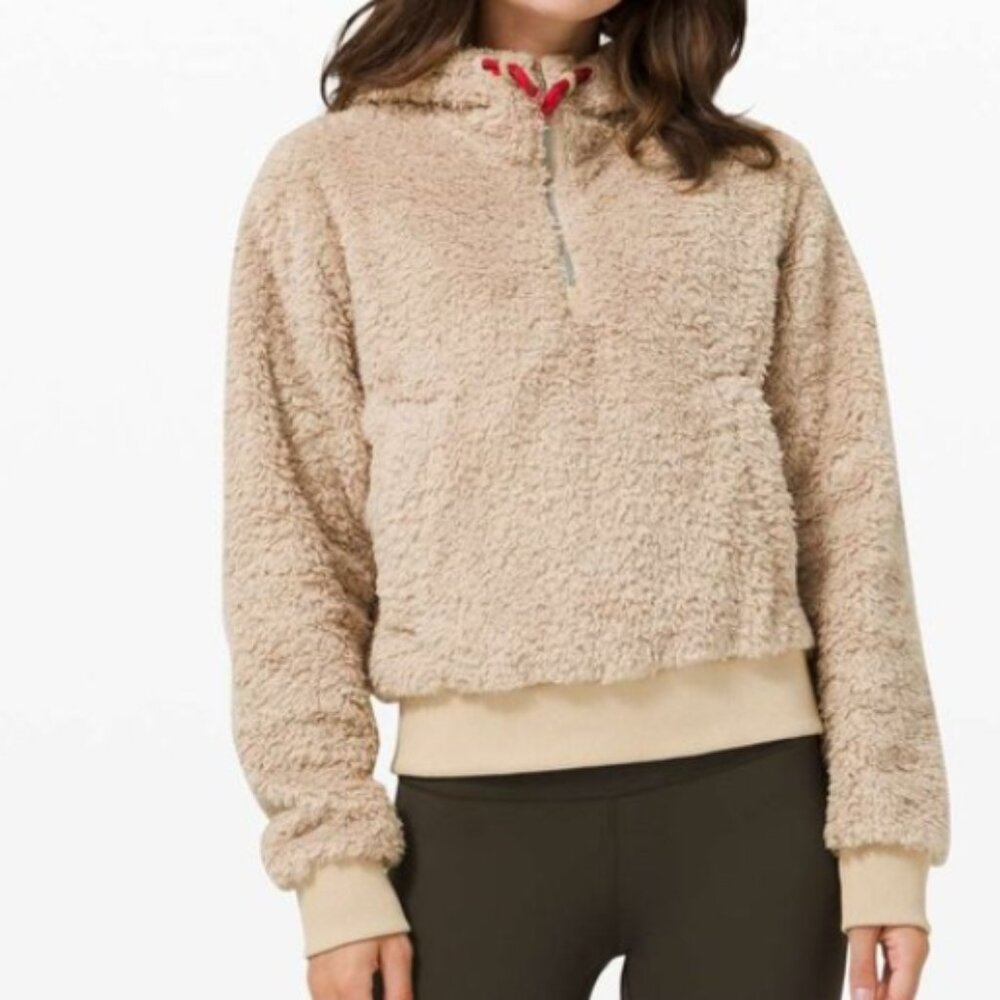 Lululemon Oh So Sherpa Half-Zip Pullover Hoodie Oversized Tan Trench‎ Size 6